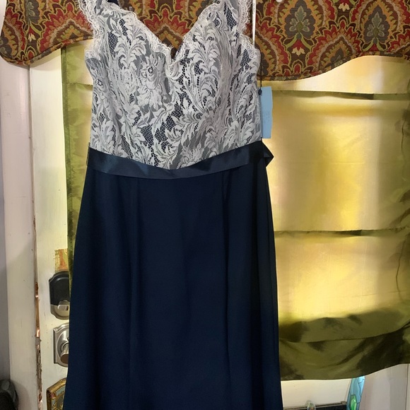 Da Vinci sz14 White Lace & Navy Chiffon Mermaid Bridesmaids Dress Floor Length - Picture 2 of 13